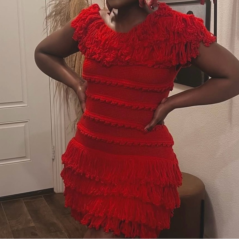 Hanifa Scarlet Fringe Mini Dress